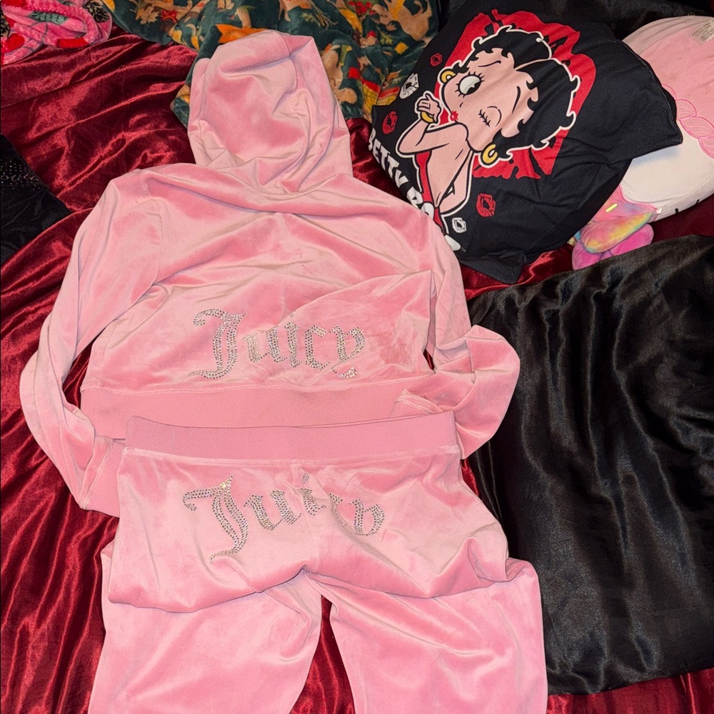 Juicy Couture Pink Velour Set with Rhinestone Detail